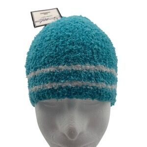 Snugadoo Too Super Soft Fuzzy Beanie Hat Turquoise Blue White Striped 160111